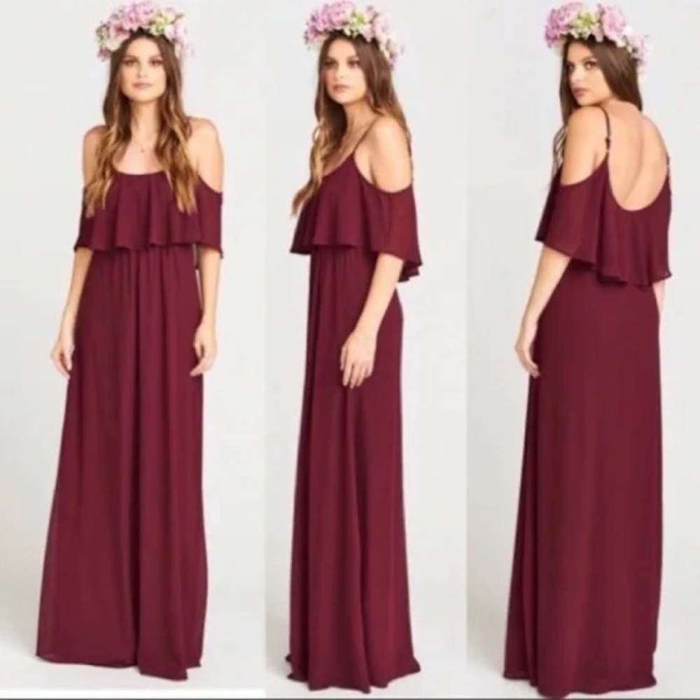NWT Show Me Your MuMu Caitlin Ruffle Maxi Dress Merlot Chiffon Size M (357)